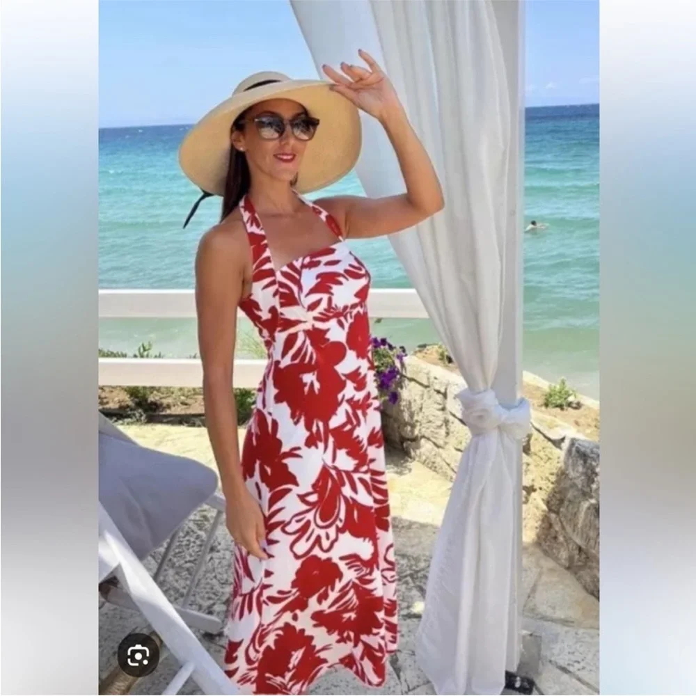 Zara Floral Linen Blend Halter Dress - Picture 5 of 11